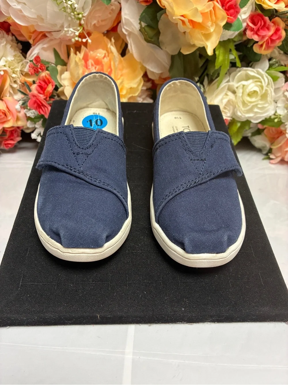 TOMS Classic Alpargata Canvas Toddler Slip On Shoes Navy Blue Size 10 Hook Loop